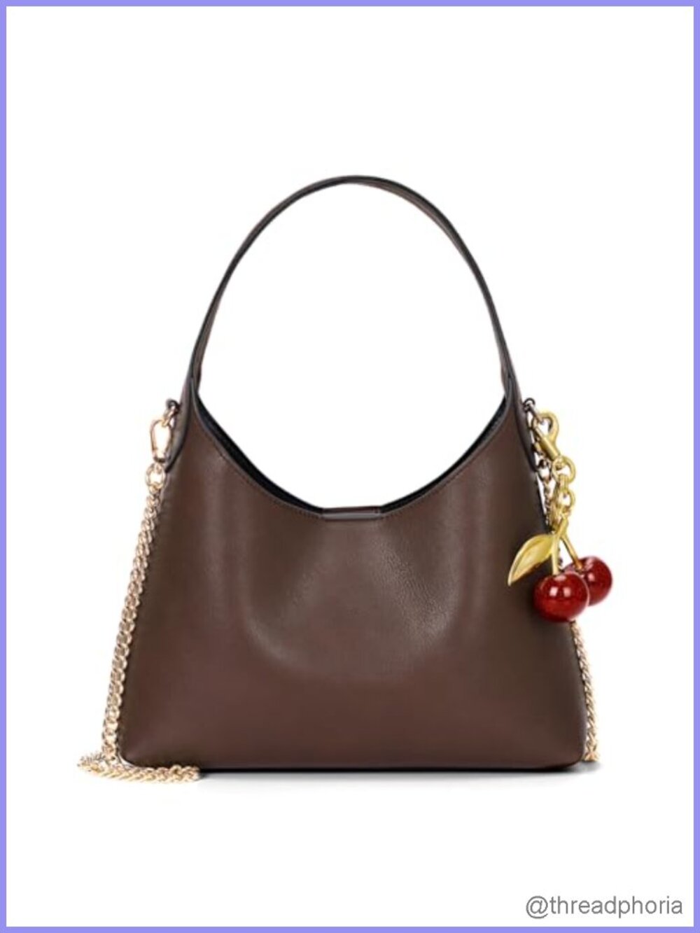 Small Hobo Bag Faux Leather Chain Crossbody Shoulder Purse Cherry Charm